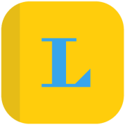 Ein gelbes quadratisches Symbol mit abgerundeten Ecken und einem großen blauen Buchstaben L in der Mitte.