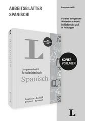 Umschlag eines deutschsprachigen Arbeitsbuchs mit dem Titel Arbeitsblätter Spanisch mit dem Langenscheidt-Wörterbuch Spanisch-Deutsch und einem runden Etikett mit der Aufschrift Kopiervorlagen.