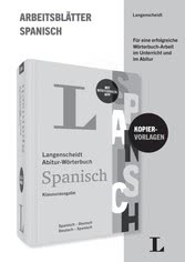 Schwarzer und weißer Einband eines Langenscheidt Spanisch-Arbeitsbuches, mit fettgedrucktem Text und einem großen SPANISCH-Etikett auf der rechten Seite.