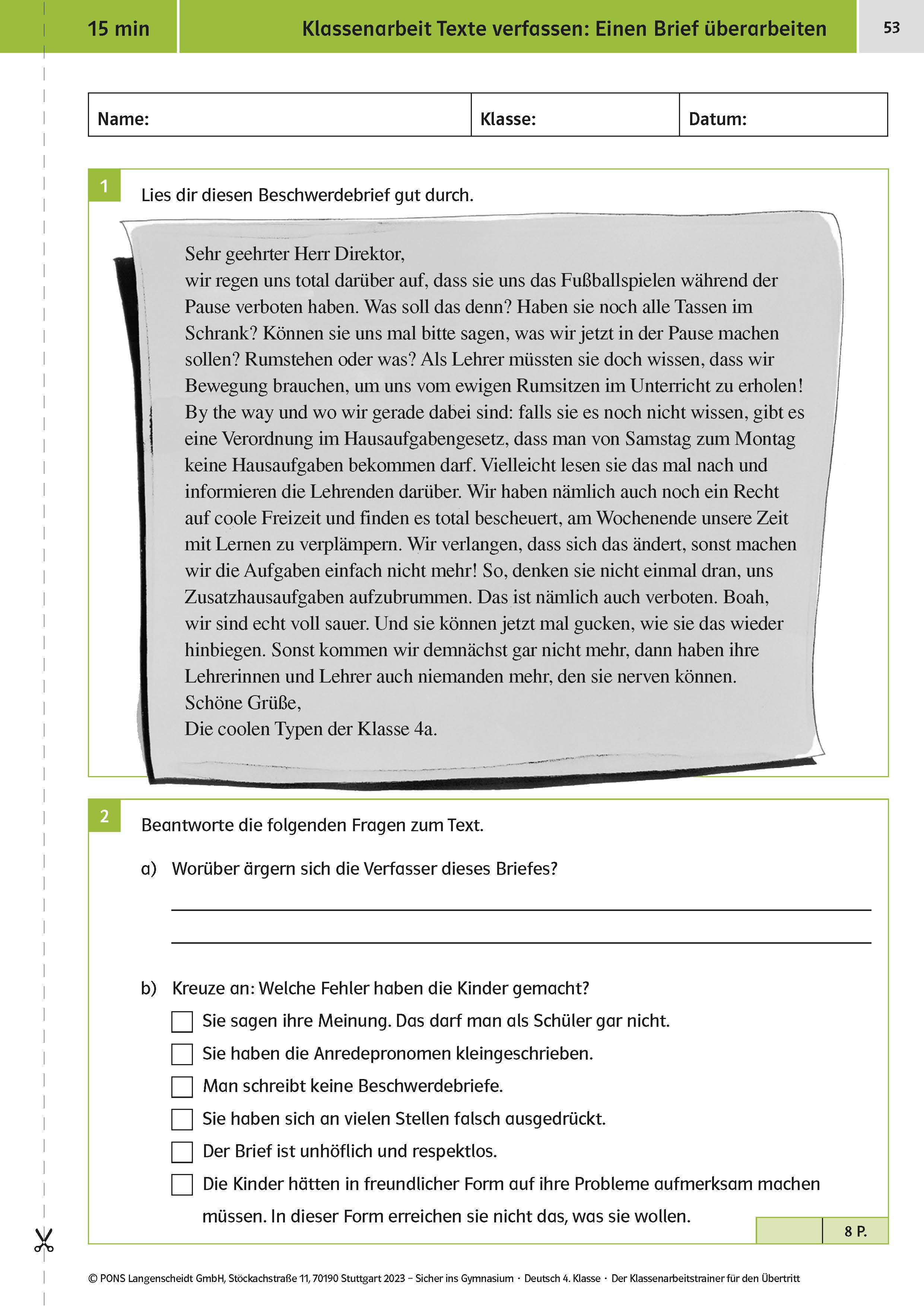 Klett Sicher ins Gymnasium: Klassenarbeitstrainer für den Übertritt Deutsch 4. Klasse