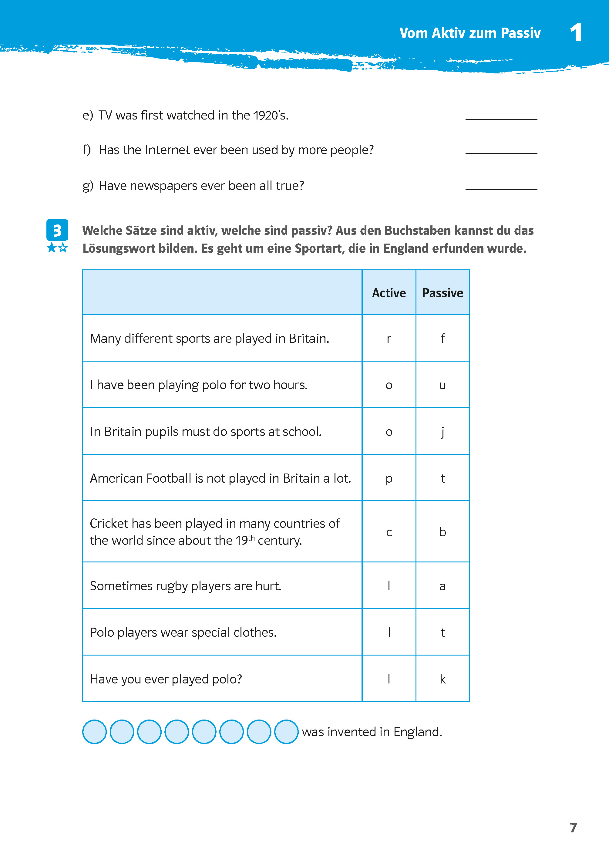 Klett 10-Minuten-Training Englisch Grammatik Aktiv und Passiv 7./8. Klasse