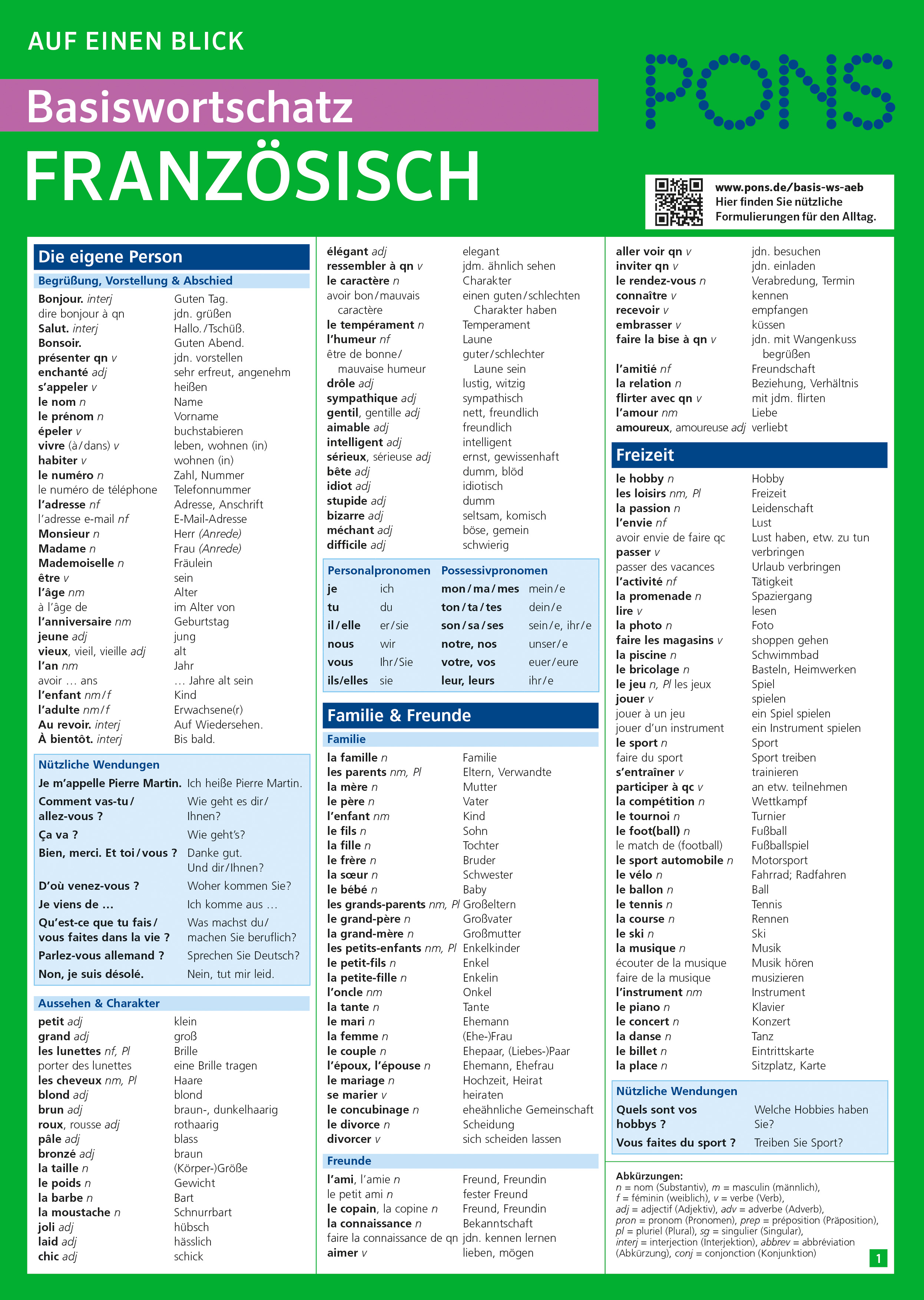 PONS Basiswortschatz auf einen Blick Französisch