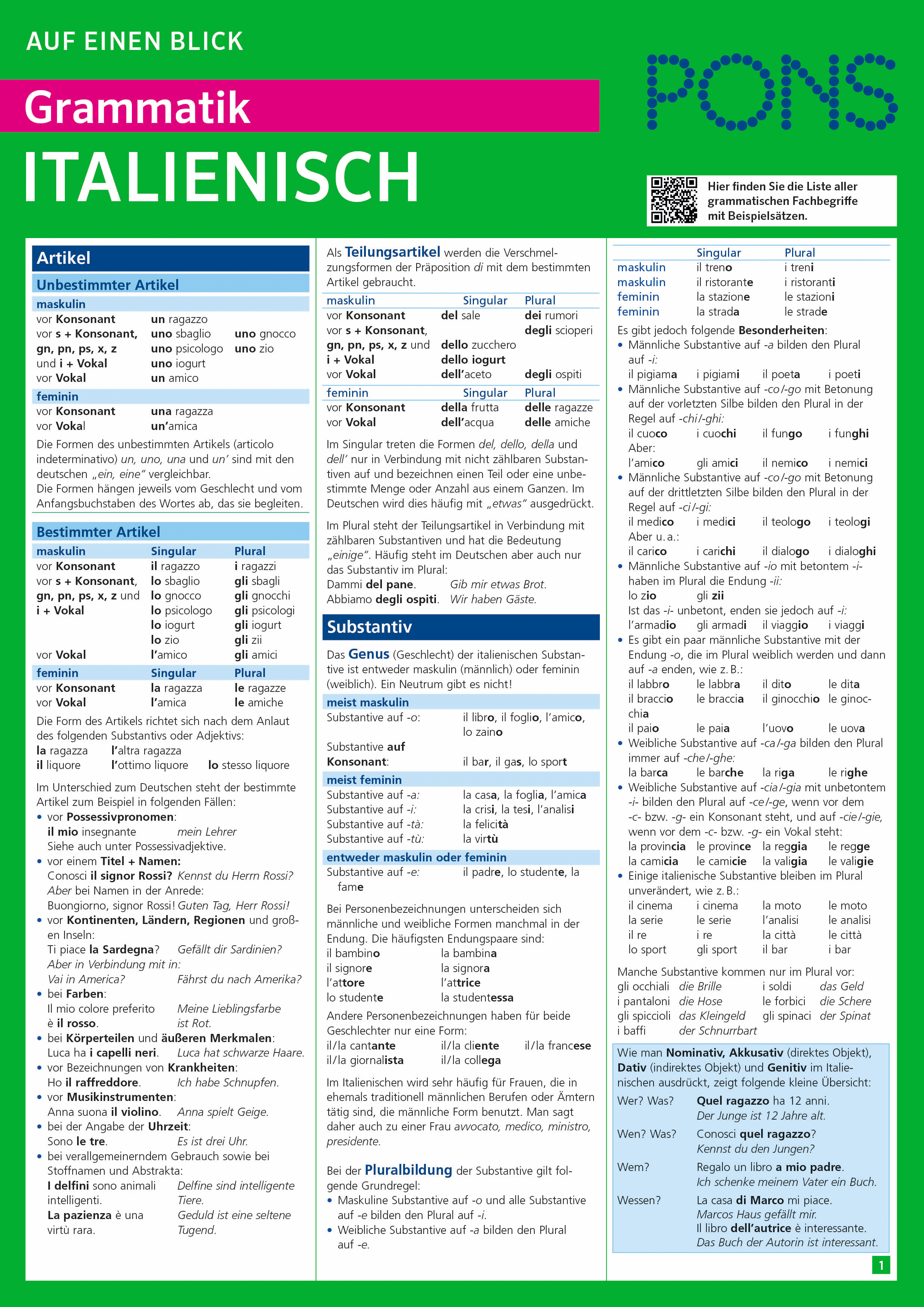 PONS Grammatik auf einen Blick Italienisch