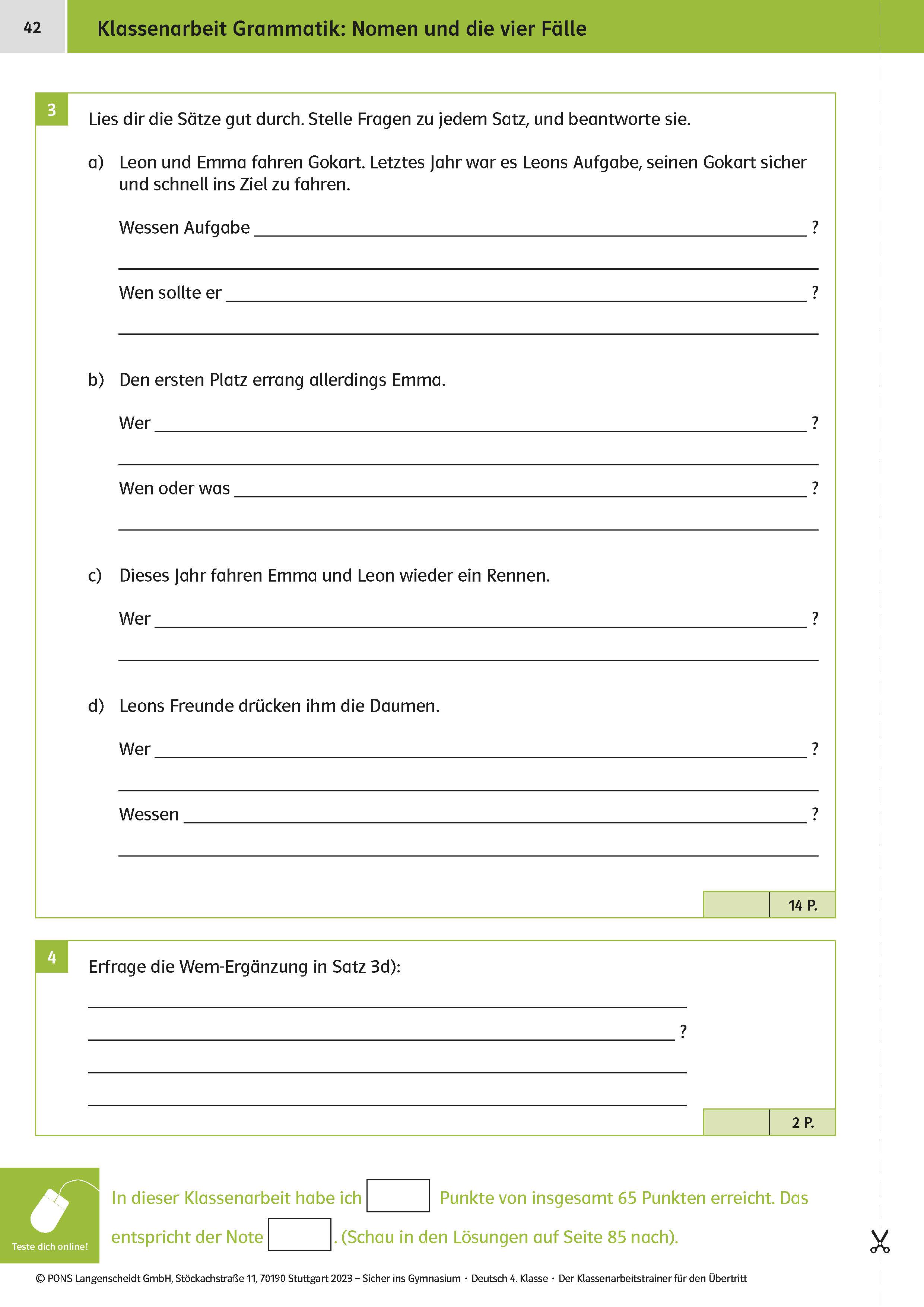 Klett Sicher ins Gymnasium: Klassenarbeitstrainer für den Übertritt Deutsch 4. Klasse