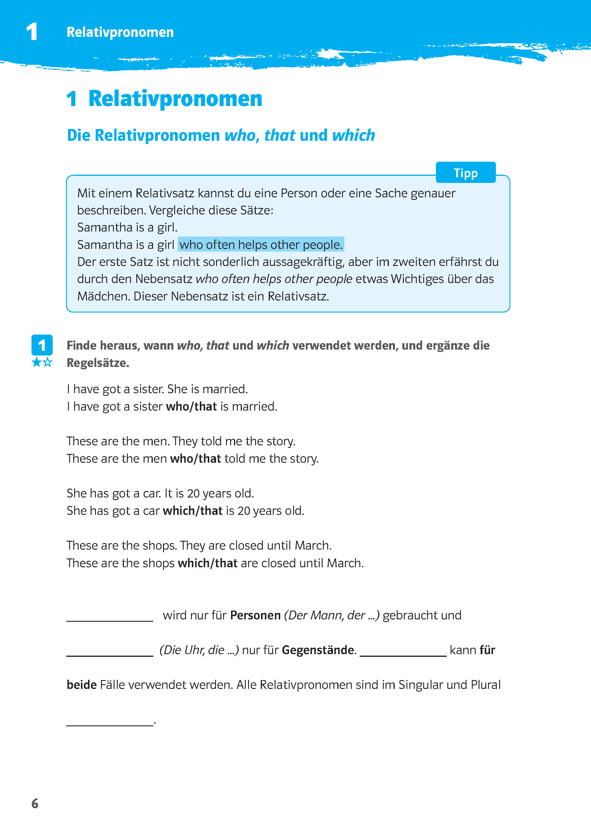 Klett 10-Minuten-Training Englisch Grammatik Relative Clauses 6./7. Klasse
