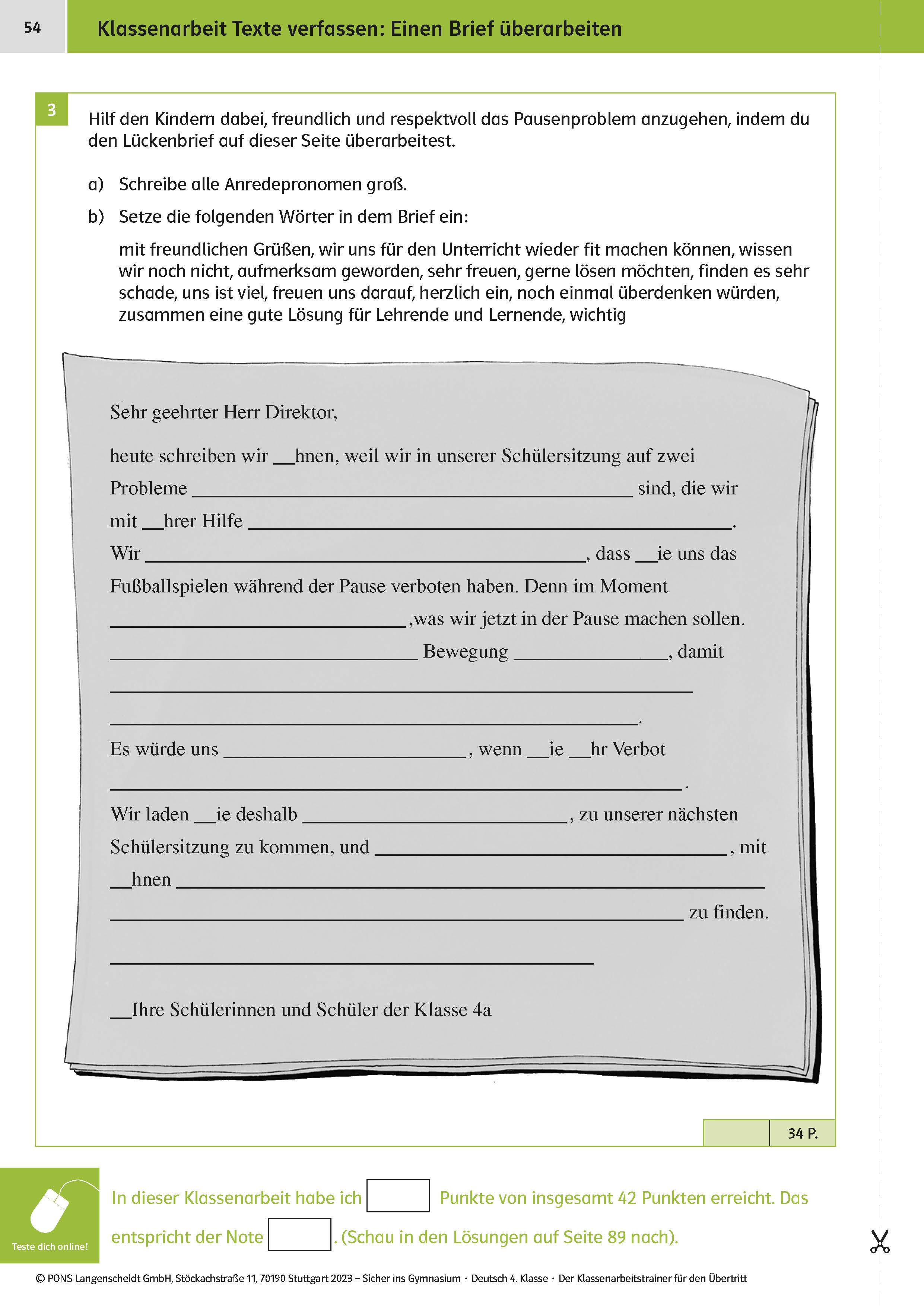 Klett Sicher ins Gymnasium: Klassenarbeitstrainer für den Übertritt Deutsch 4. Klasse