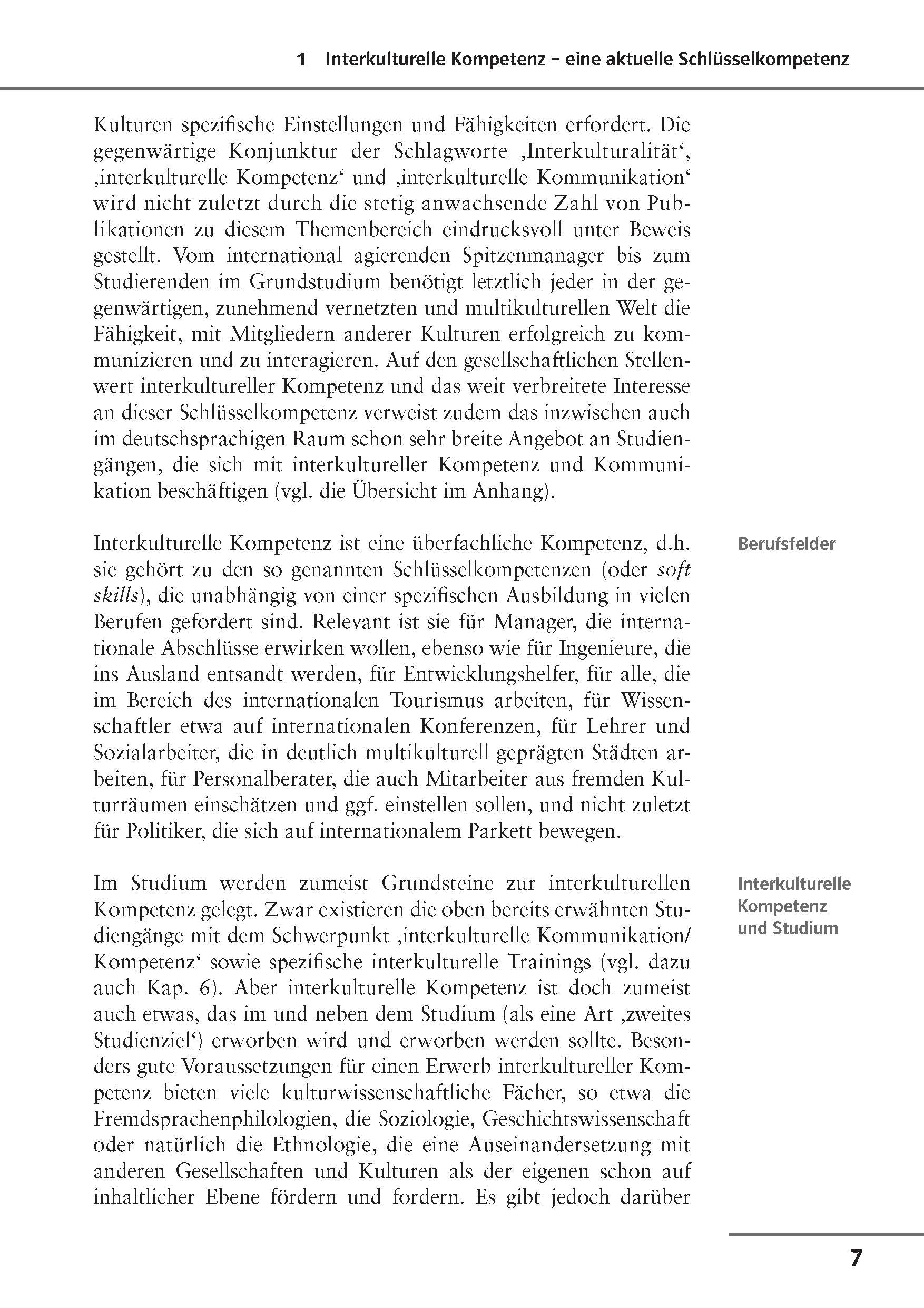 Eine Seite aus einem deutschsprachigen Lehrbuch zum Thema kulturelle Kompetenz mit einem Hauptteil und einem Seitenteil mit der Überschrift Berufsleiter. Die Seitenzahl 7 befindet sich am unteren Rand.
