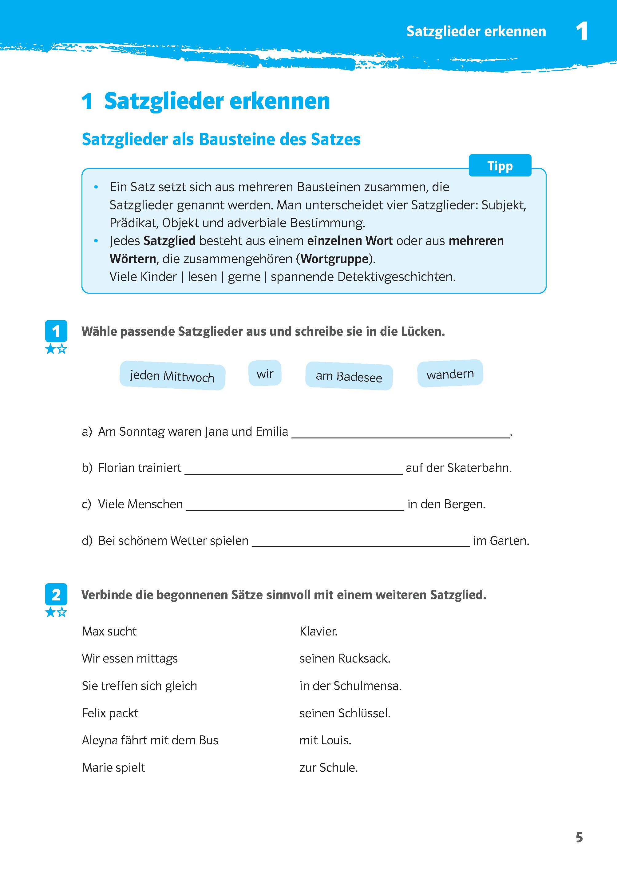 Klett 10-Minuten-Training Deutsch Grammatik Satzglieder bestimmen 5./6. Klasse