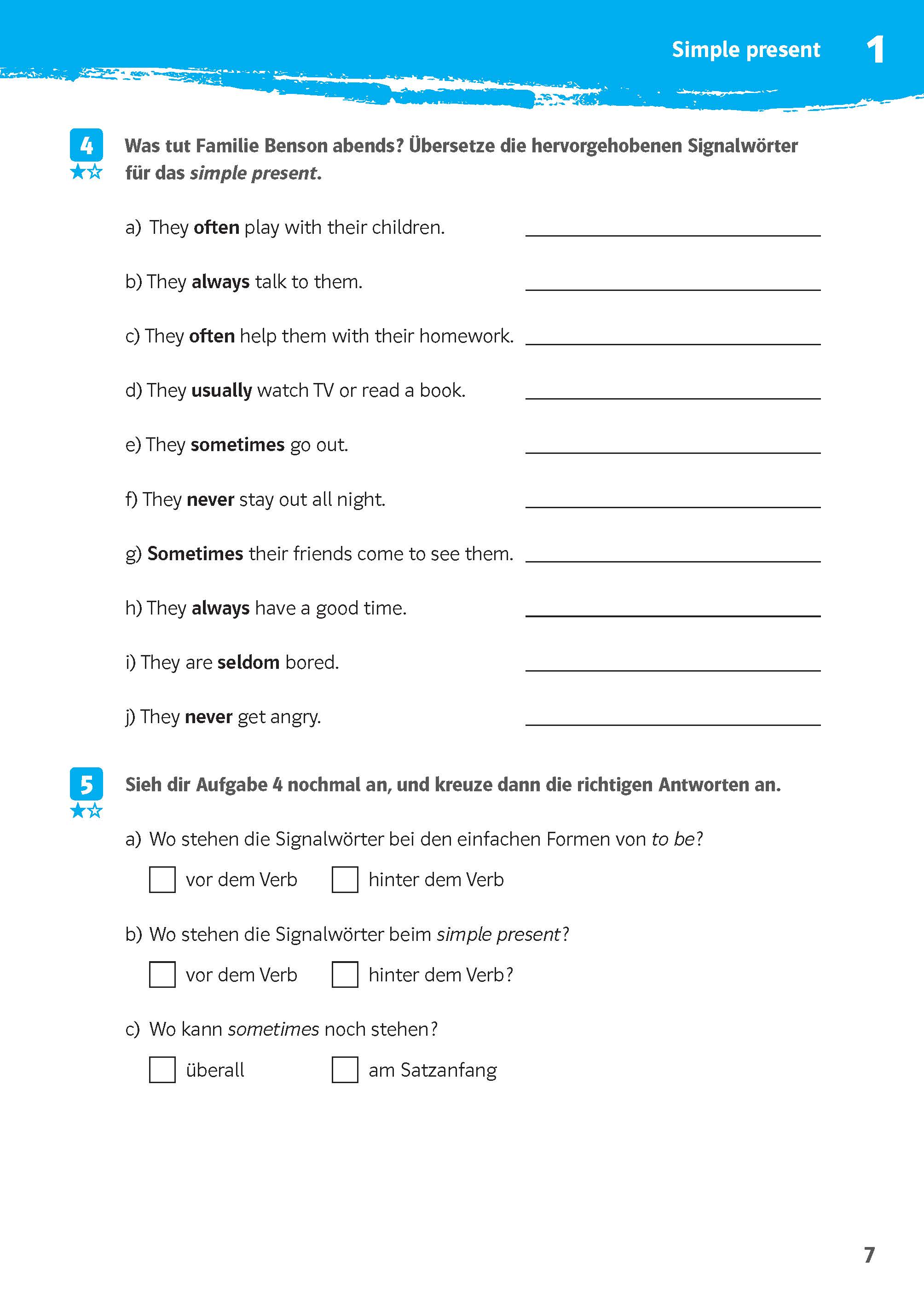 Klett 10-Minuten-Training Englisch Simple Present und Present Progressive 5. Klasse