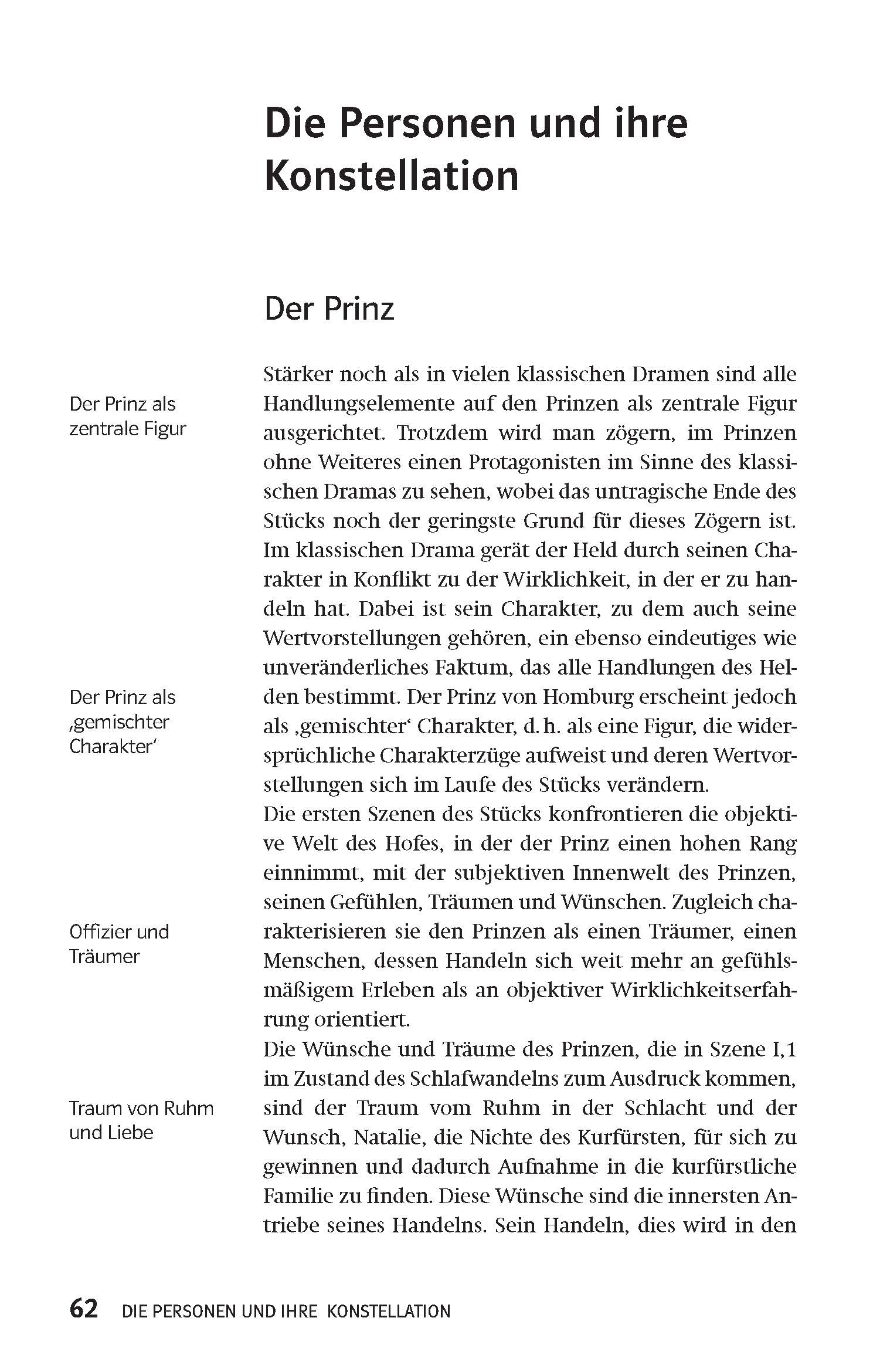 Eine deutsche Lehrbuchseite, die die Rolle des Prinzen in klassischen Dramen behandelt, mit Überschriften und Text in Spalten.