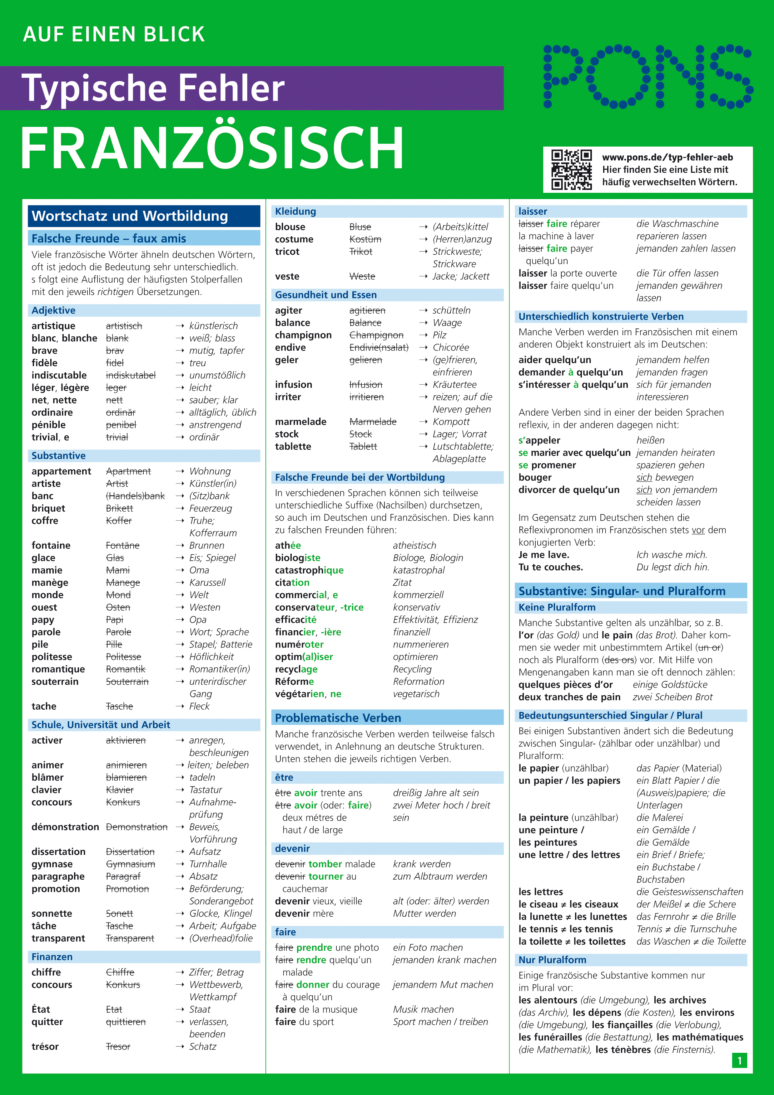 PONS Typische Fehler auf einen Blick Französisch