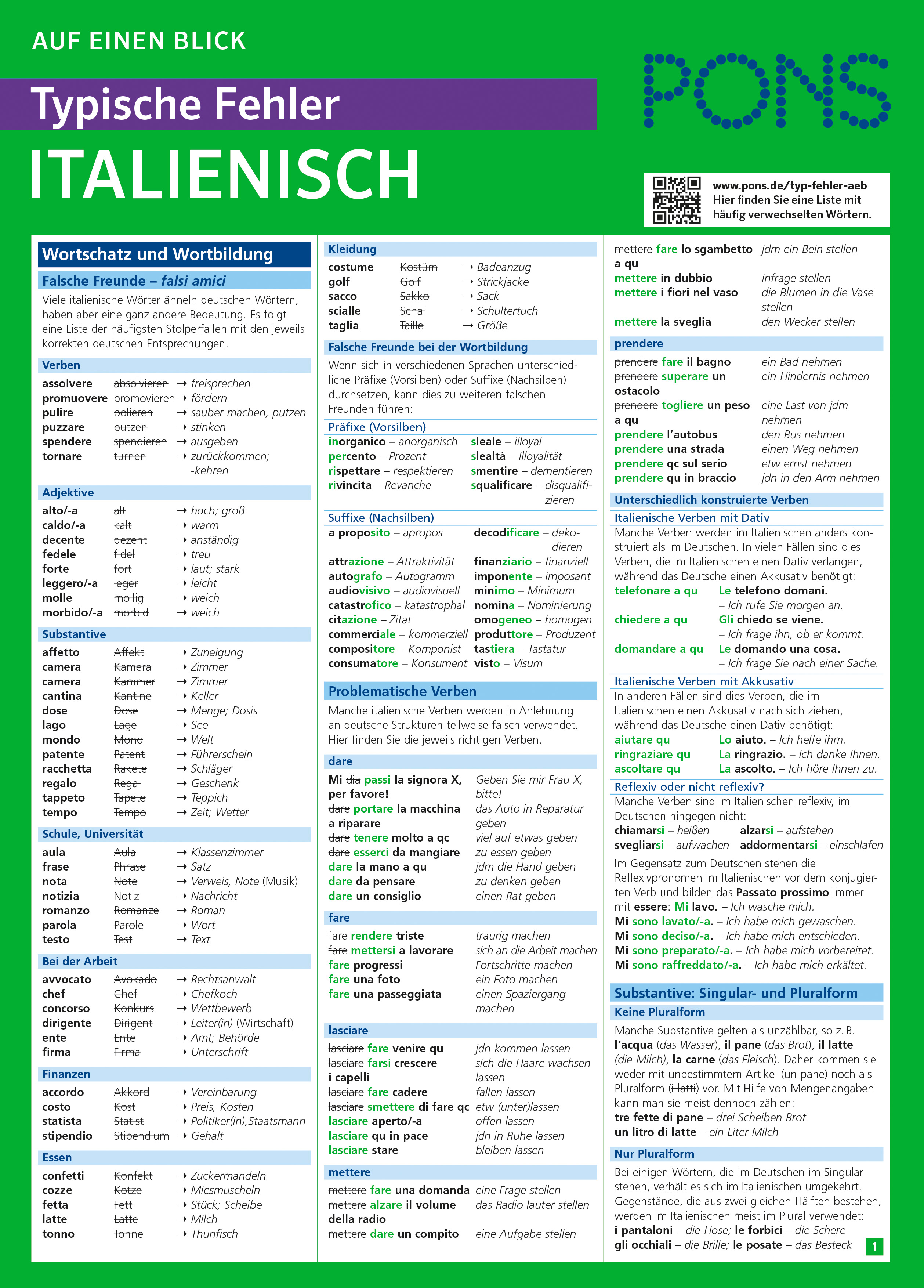 PONS Typische Fehler auf einen Blick Italienisch