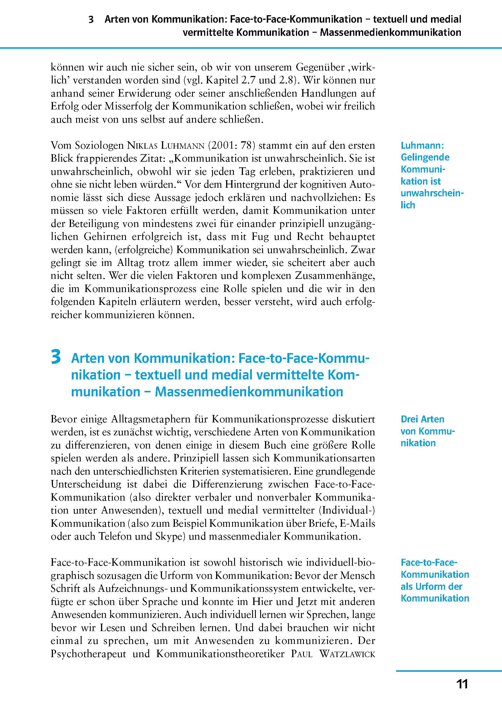 Auf einer deutschen Lehrbuchseite werden Kommunikationsarten erörtert, mit hervorgehobenen Überschriften, fettgedrucktem Text, Zitaten und einem gelben Informationsfeld am unteren Rand.