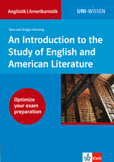 Umschlag des Buches An Introduction to the Study of English and American Literature mit Bücherregalen und einem roten Kreis mit der Aufschrift Optimize your exam preparation.