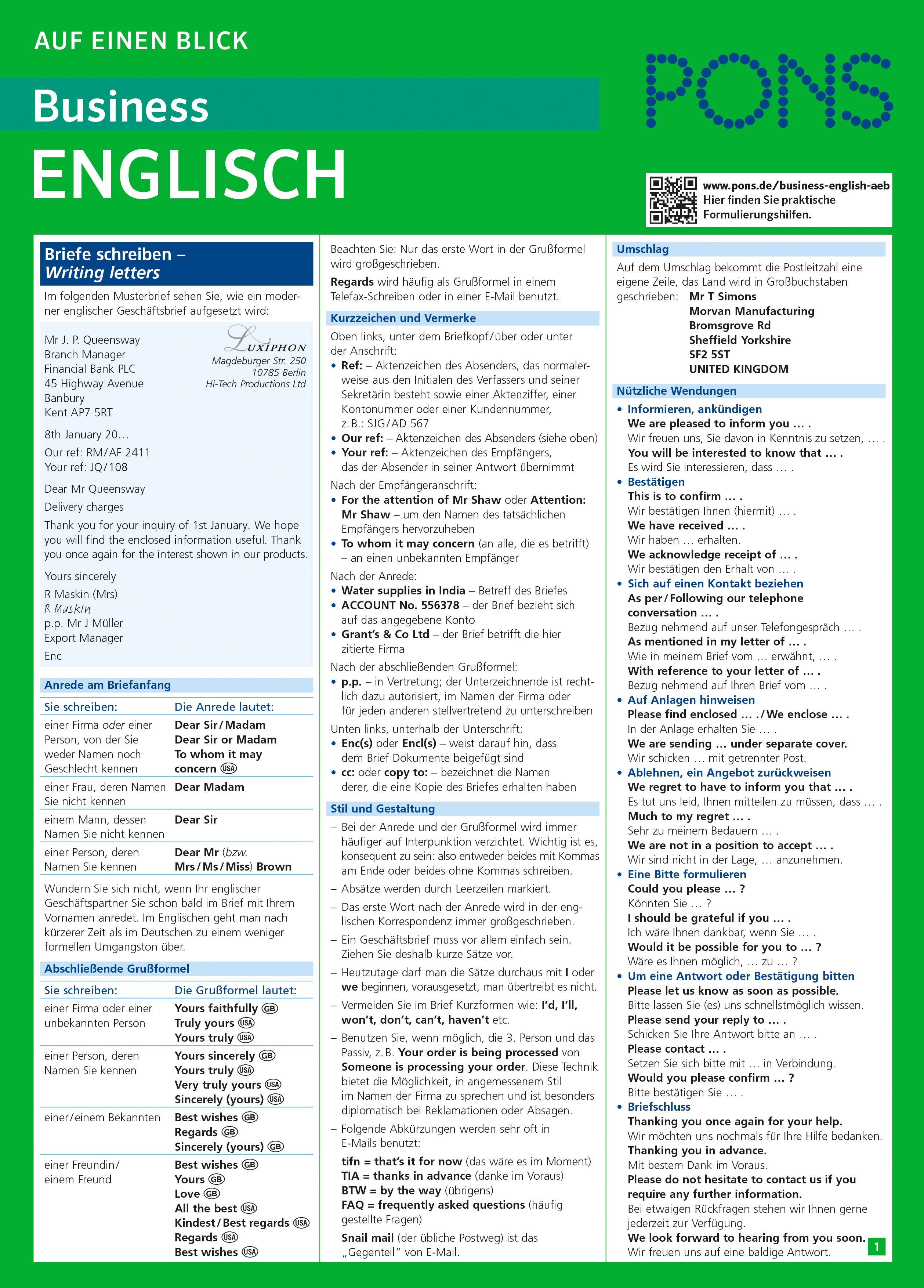PONS Business English auf einen Blick