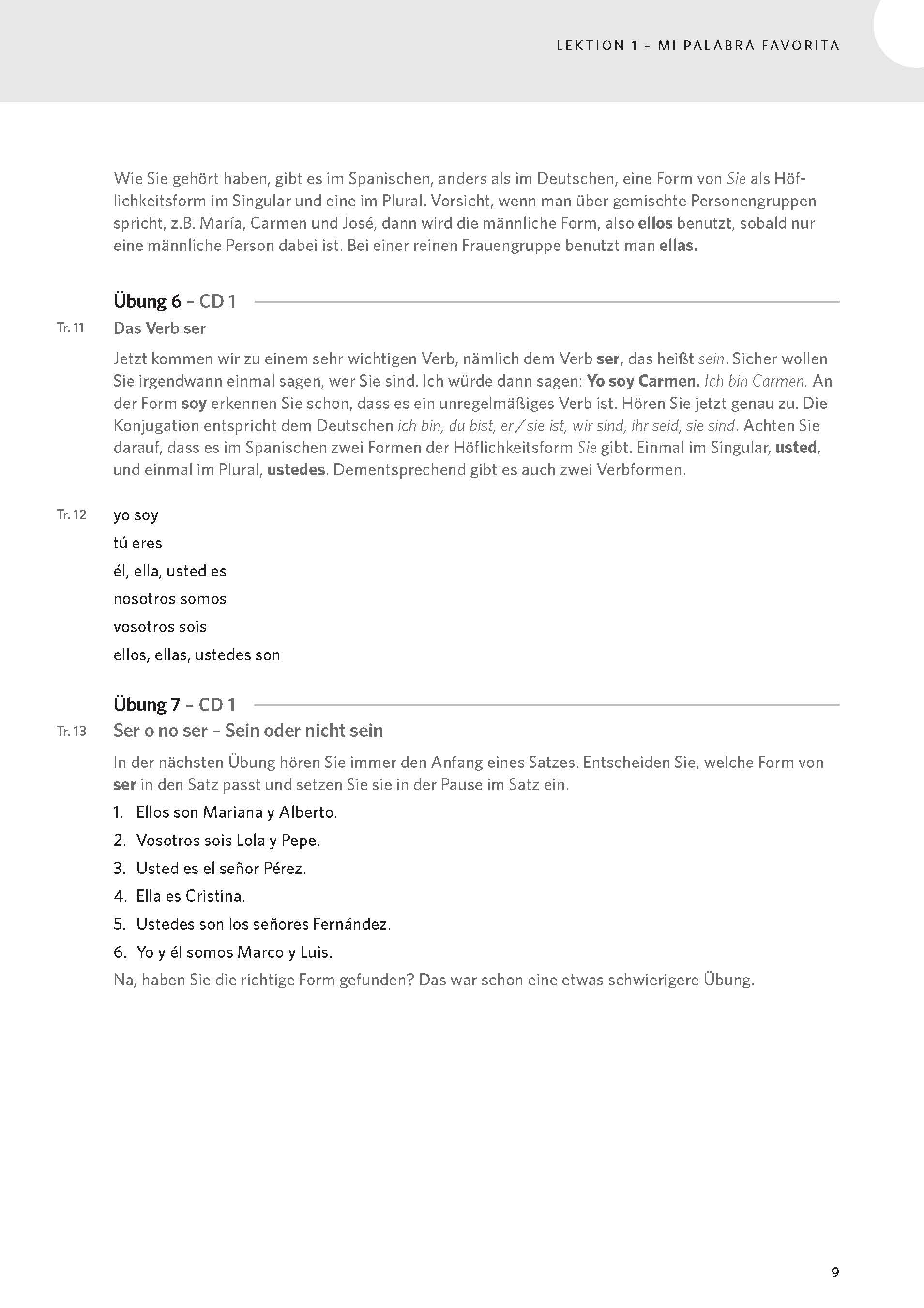 Eine deutschsprachige Lehrbuchseite führt in den Gebrauch des spanischen Verbs ser ein, gibt Grammatikhinweise und bietet Übungen zum Thema.