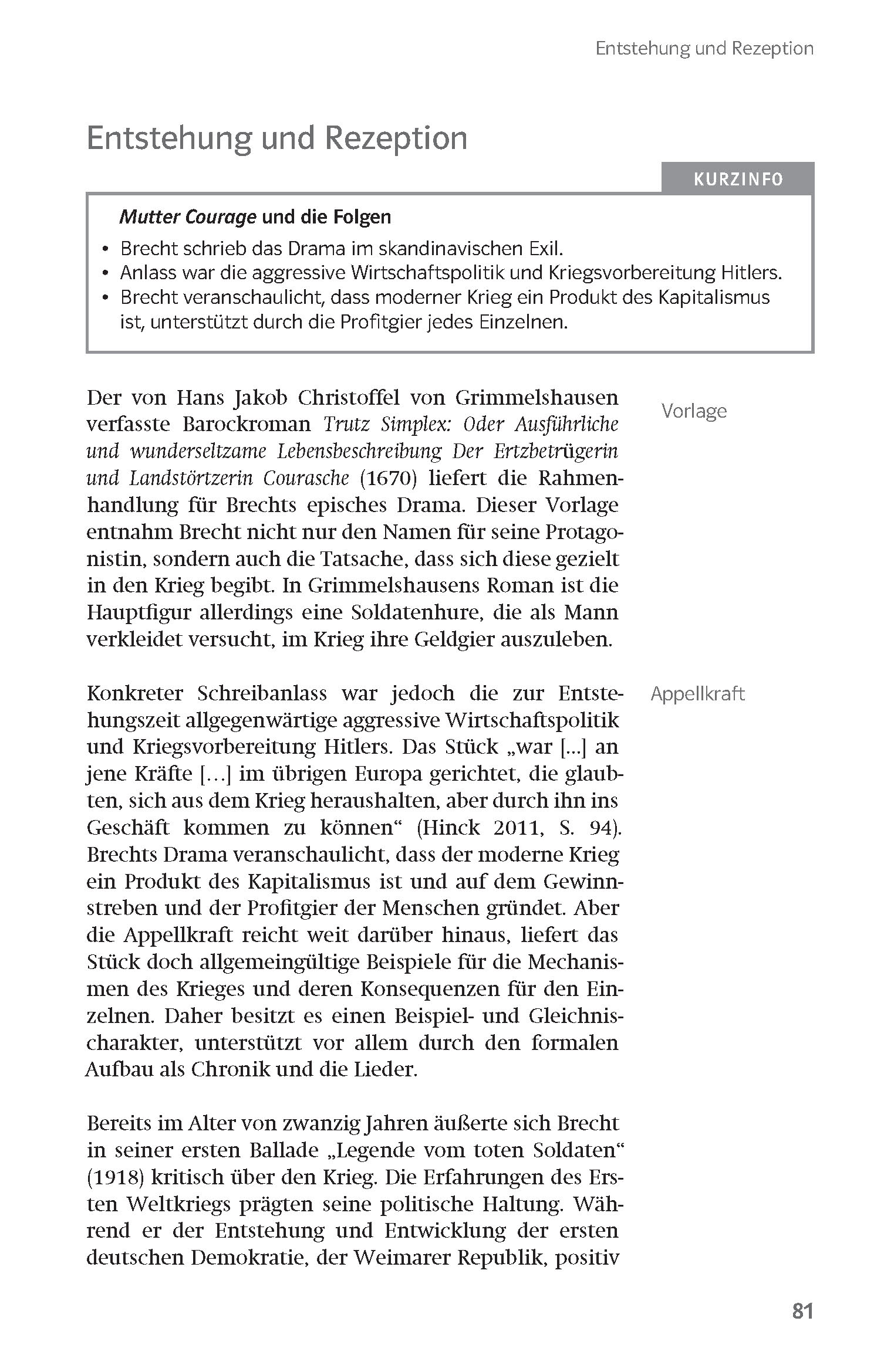 Klett Lektürehilfen Bertolt Brecht, Mutter Courage und ihre Kinder